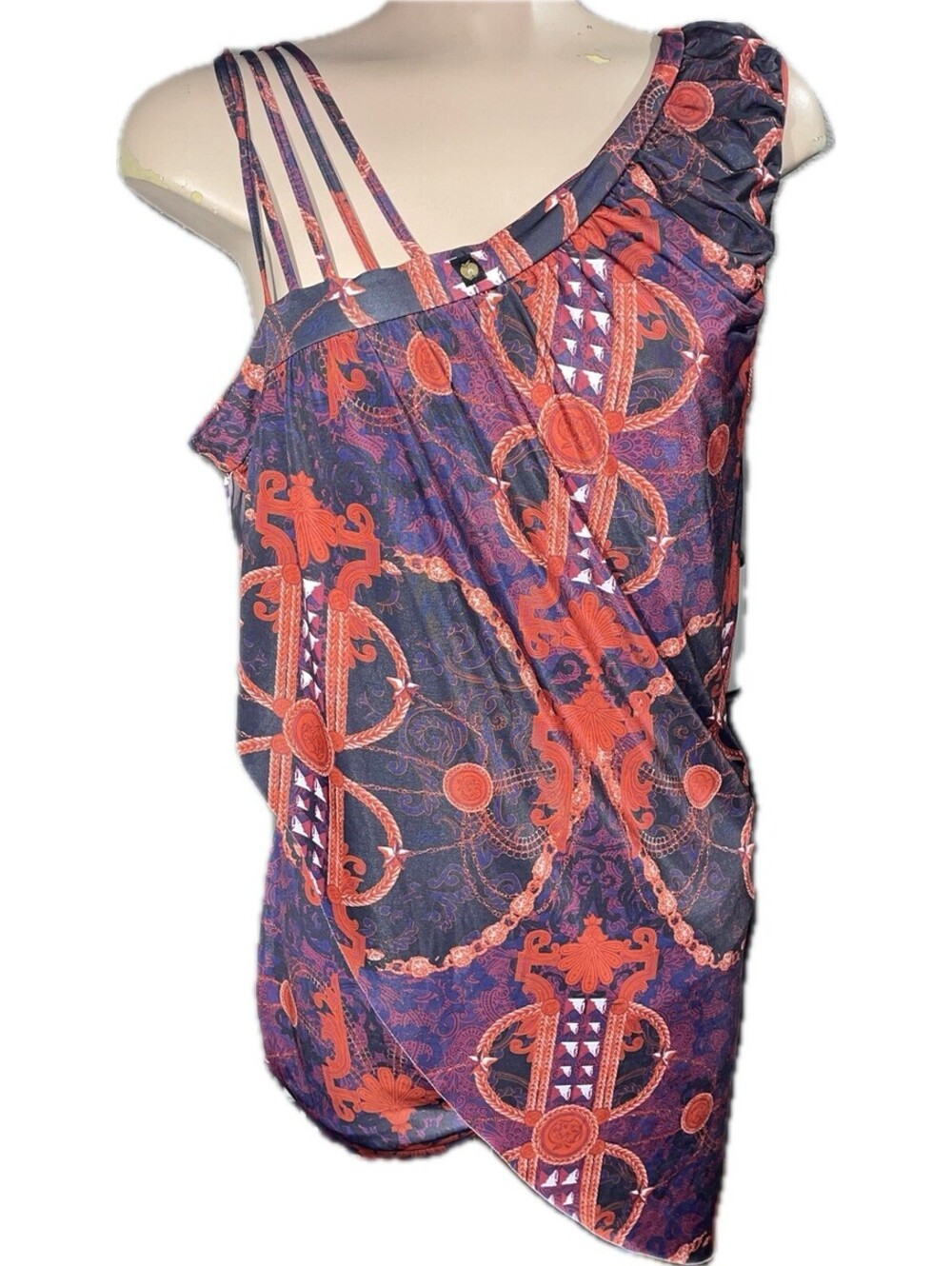 Apple Bottoms Wrap Dress Womens XL Sleeveless One Shoulder Artsy Y2K Purple